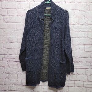 Chiaramente Herringbone Wool Blend Cardigan Sweater Womens S Cozy Winter Travel